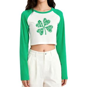 Women's St. Patrick's Day Shirt Irish Crop Top Lucky Shirt Shamrock Graphic Long Sleeve Crop Tops (White, S)