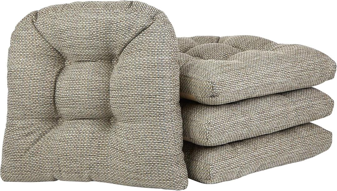 Klear Vu Gripper Overstuffed Universal Non-Slip Dining Chair Cushions for Kitchen Decor or Office Use, U-Shaped Skid-Proof Seat Pad, 15x15 Inches, 4 Count (Pack of 1), Waffle Natural