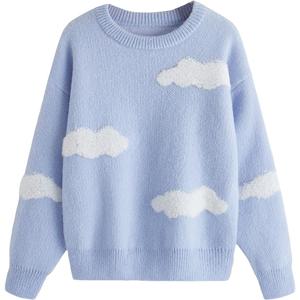SHENHE Girl's Casual Cloud Print Crewneck Long Sleeve Pullover Sweater Jumper Tops, 11-12Y