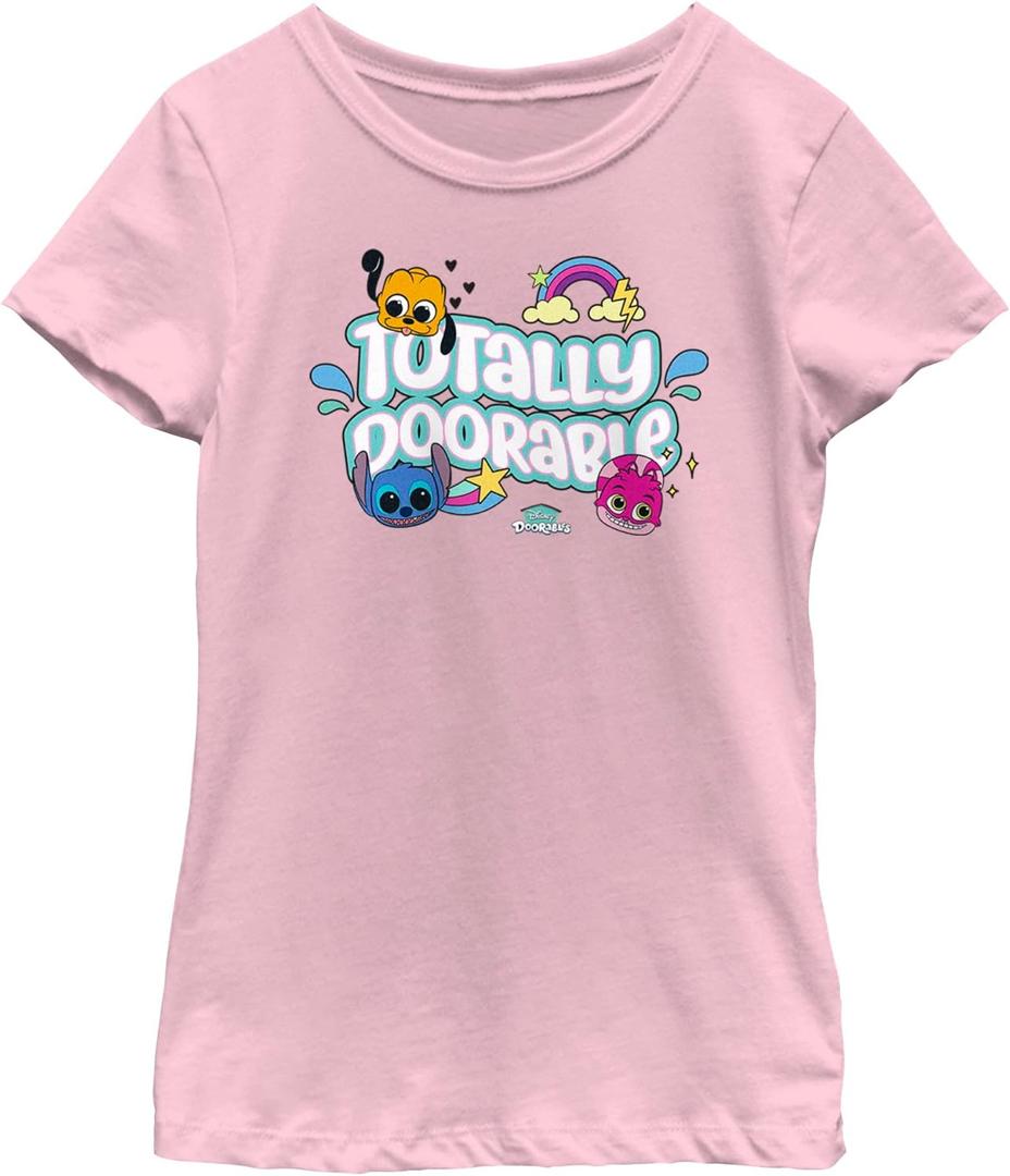 Disney Totally Doorable Girls Short Sleeve Tee Shirt (Pink)