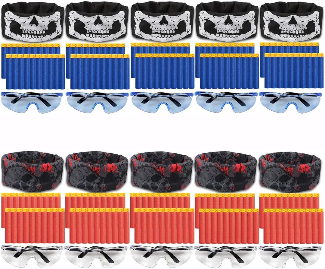 POKONBOY Compatible with Nerf Guns Party Supplies - 10 Sets Blaster Guns Birthday Party Favors Accessories Include Face Mask, Kids Form Darts and Tactical Glasses for 2 Teams