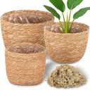 Knitgrip 3 Pack Seagrass Plant Basket Indoor with Artificial Moss Woven Baskets Flower Pots Planters for Home Decor