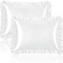 Homiest Ruffle Satin Pillowcase for Hair and Skin, King Size Satin Pillow Covers Silky Pillow Cases Set of 2, Satin Ruffled Pillowcase with Envelope Closure, Anti Wrinkle Pillow Shams (White) (King - 20 x 36 Inch)