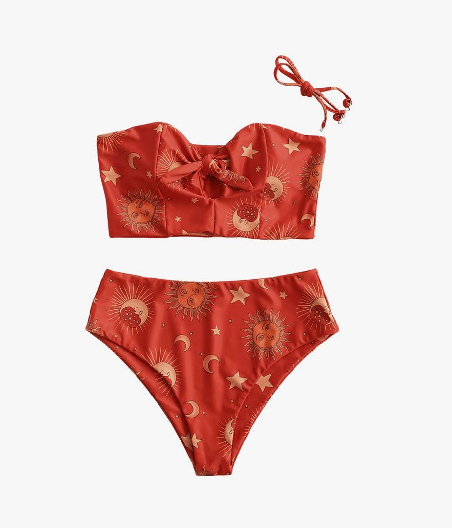 ZAFUL Women Ribbed Keyhole Tied High Waisted Bikini Spaghetti Straps Two Pieces Swimsuit Bathing Suit XL
