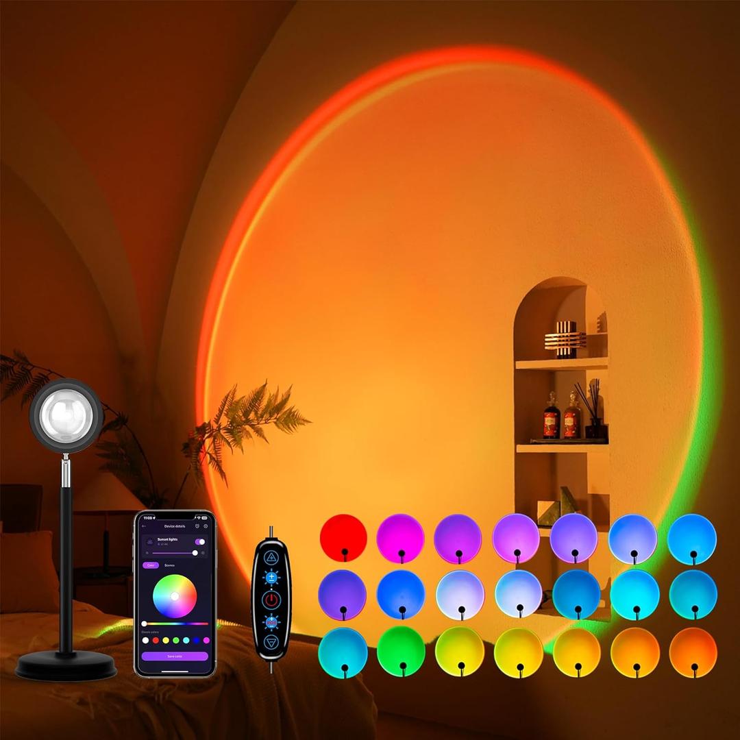 Tsrarey Sunset Lamp Projection, Not Only 21 Colors Sunset Lights, 180 Degree Rotation Led Light, Push Button Switch & APP Control Projector for Party Bedroom Decor (Multicolor)