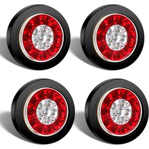 LED Trailer Light Kit - Round 16LED Tail Lights With Rubber Ring, Stop Brake Running Reverse Lamps for Trucks (4pcs, Red and White)