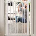 BABELIO 36" Tall Narrow Baby Gate, 26-28.5" Wide Auto-Close Metal Pet Gate for Small Stairs/Doorways/Hallways, Pressure/Hardware Mounted for Child and Pets, NO Extensions, White