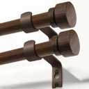 2 Pack Deep Walnut Wood Curtain Rods for Windows 48 to 84 Inches 1" Diameter Heavy Duty Window Curtain Rod Adjustable with Handmade Wood Grain Design for Living Room Bedroom Kitchen Farmhouse Outdoor