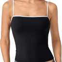 QINSEN Women's Double Lined Basic Tank Top Adjustable Spaghetti Straps Sleeveless Camisole Shirts  (X-Large, Black)