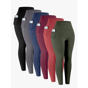 LZYVOO Leggings with Pockets for Women, 6 Packs Soft High Waisted Tummy Control Workout Yoga Pants, Small