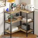 VECELO Corner Cabinet Table with 3 Tier Open Shelf, Multipurpose Display Organizer Storage Stand, for Small Space Living Room Home Office Kitchen,Oak Grey