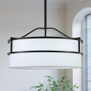 Drum Chandeliers for Dining Room Black Chandelier with White Linen Shade Modern 6 Light 20.07 Inch Pendant Light Fixture for Kitchen Island Entryway Hallway Entryway Staircase Foyer