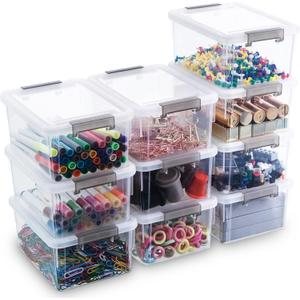 Citylife 1.3 QT 10 Pack Small Storage Bins Plastic Storage Container Stackable Box with Lids for Organizing, Clear White (10 PCS, Clear white)