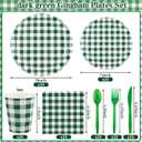 NatNarr 175 Pcs Gingham Party Supplies Include Green Gingham Plates and Napkins Cups Plastic Cutlery Disposable Green Checkered Plates Set for St Patricks Day, Picnic, Baby Shower, Golf Party