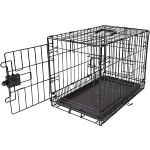 Amazon Basics Portable, Foldable Metal Wire Dog Crate with Removable Tray, Single Door, Divider Panel, Collapsible for Travel, 22 x 13 x 16 in, Black