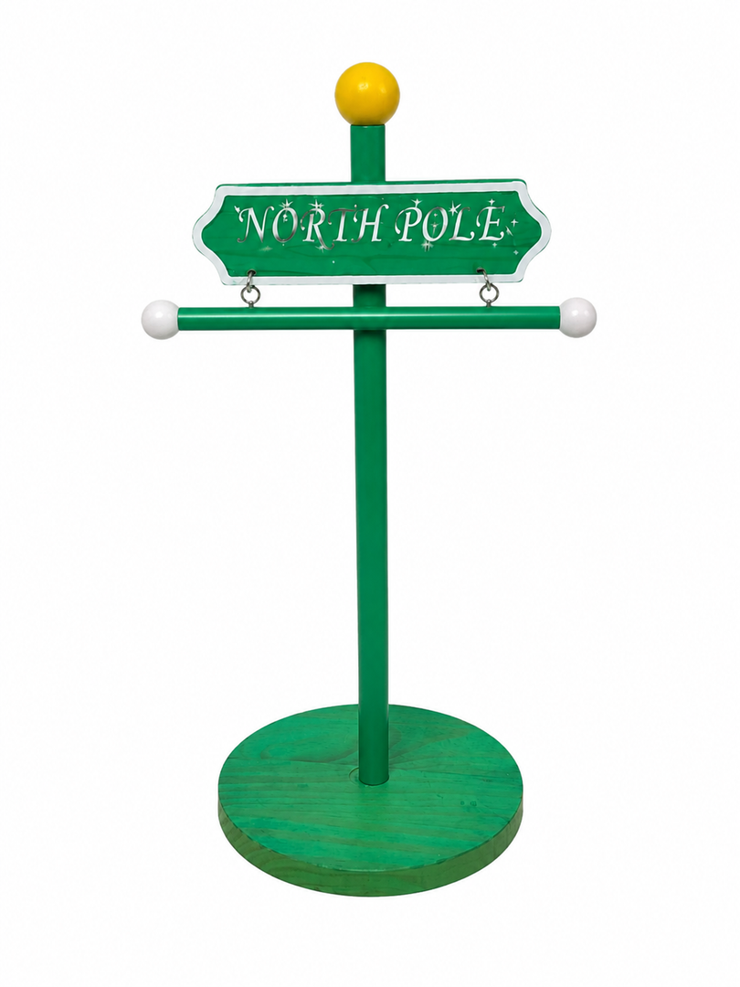 Green Wooden Tabletop Hanging Sign Stand - Mini Decorative Message Board with Round Base & Yellow Ball Finial, 10-12''