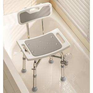 Bluelog Shower Chair with Back for Elderly and Disabled, Shower Seat Bench Stool, Adjustable Height, 350 lbs Capacity, Rectangular