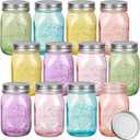 Pinkunn 12 Pcs 16 oz Colored Mason Jars with Lids Bulk, Vintage Color Glass Mason Jars for Storage Airtight Regular Mouth Glass Container for Fermenting Jelly DIY Crafts(Colorful)