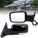 Left Driver Side Mirror Compatible With 2013-2018 Ram 1500 2500 3500 With Power Folding Power Glass Heated Temperature Sensors Turn Signal Puddle Lights Black Replace#68096197AF (10+2Pins)