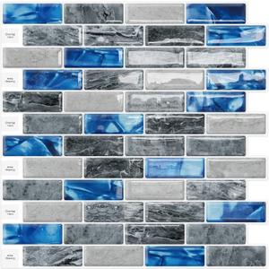 DEWOO Kitchen Backsplash Self Adhesive Wall 3D Marble Tiles Peel and Stick Bathroom, Blue (10-Sheet, 12"12")