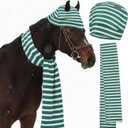 Paterr 2 Pcs Halloween Horse Scarf Hat Outfits Accessory Striped Scarf Hat for Horse Parade and Parties Costume Accessories (Green, Gray)
