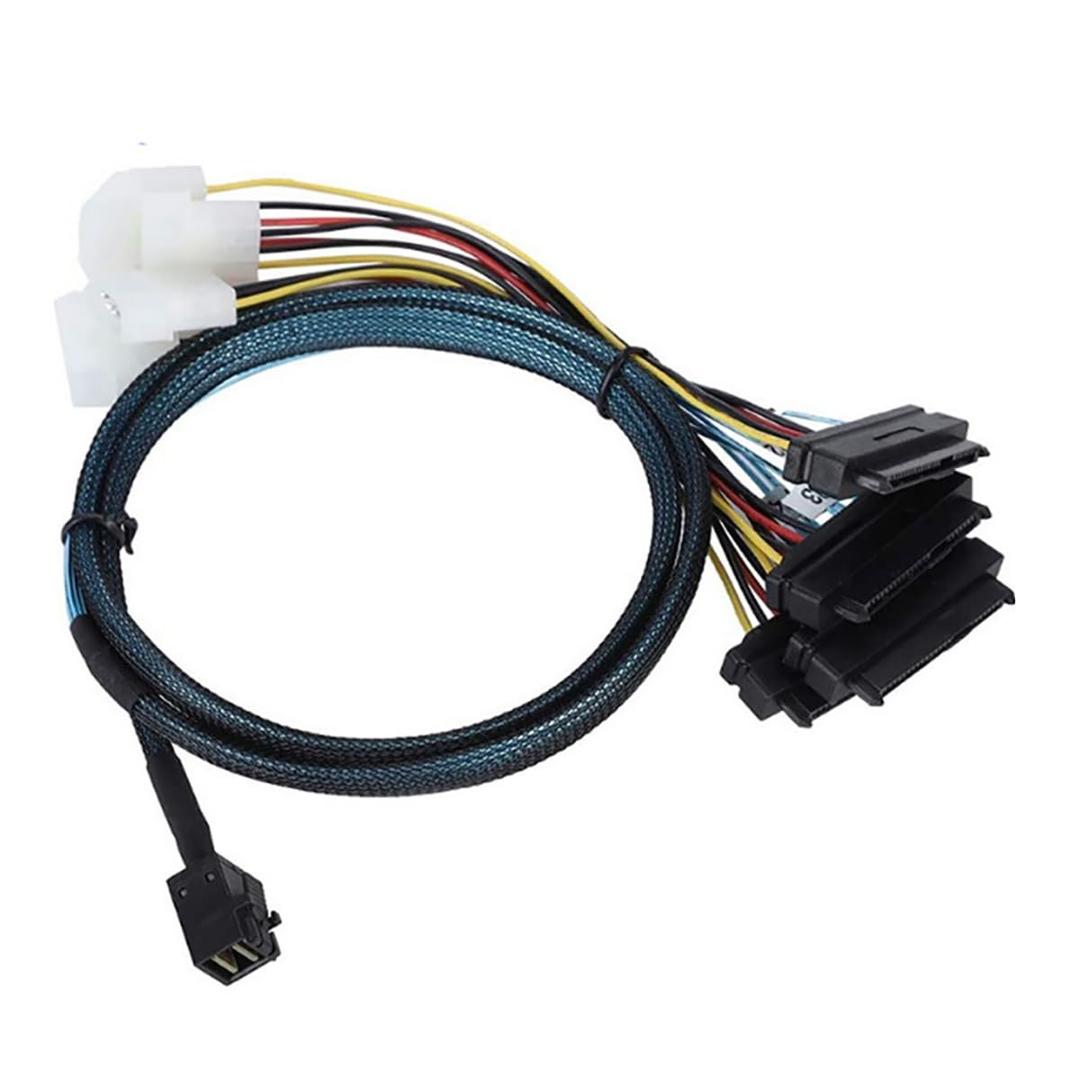 Mini SAS HD SFF-8643 to 4X SAS SFF-8482 Server Cable 12Gbps Server Internal High-Speed Cable | 30AWG | with Power Cable (19.68, Inches)