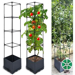 Raised Garden Bed Planter Box, 2 Pack 56" Self-Watering Tomato Planter with Trellis for Climbing Vegetables Plants Grape Fruit Flowers,Use for Indoor Outdoor Garden Patio, 11x11x56in-2p