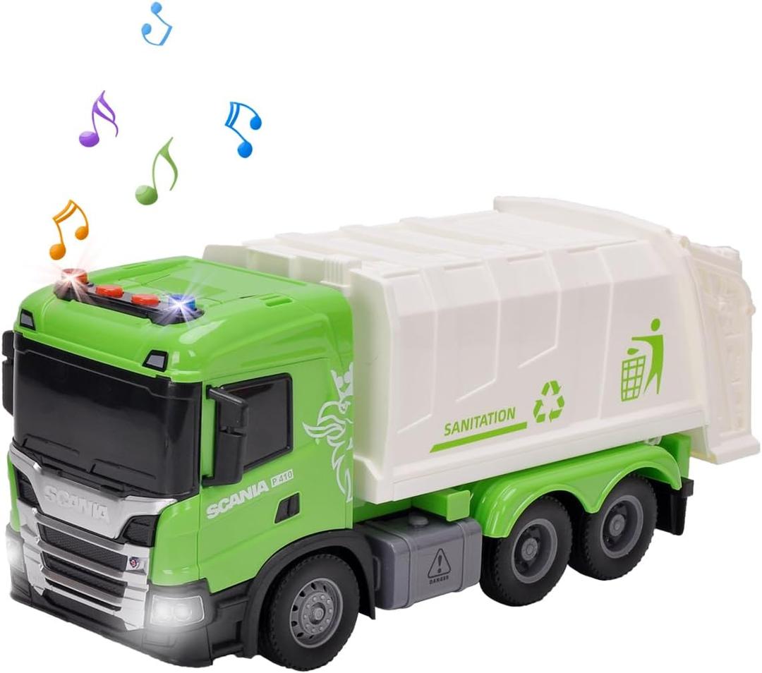 Official Licensed Scania Recycling Garbage Truck Toy Kids Garbage Truck Friction Powered Recycling Truck Toy Recycling Truck with Light and Sounds Boys & Girls Gifts