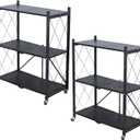 Life Hacks 2pcs 3-Tier Foldable Shelves for Storage, No Assembly Required, Folding Shelf Unit Pantry Shelves with Wheels, Metal Shelving Storage Rack Shelf for Kitchen Garage Home