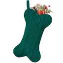 Malier Dog Christmas Stocking, Knit White Christmas Stocking for Dogs, Bone Shape Dog Stocking Christmas Large Pet Stockings Hanging Dog Christmas Stocking for Dogs Cats Pets (Green)