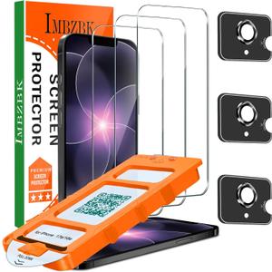 IMBZBK [Auto-Dust Removal] 3 Pack Screen Protector for iPhone 17e / iPhone 16e Accessories, Case Friendly Film, Military Grade Shatterproof Tempered Glass 3 Camera Lens Protector, Easy Installation