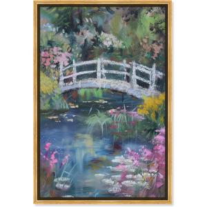 Hidden Garden Framed Impressionism 1 Piece Canvas Wall Art/Monet And Van Gogh Inspired Art, 17.5" x 25.5", Gold Frame