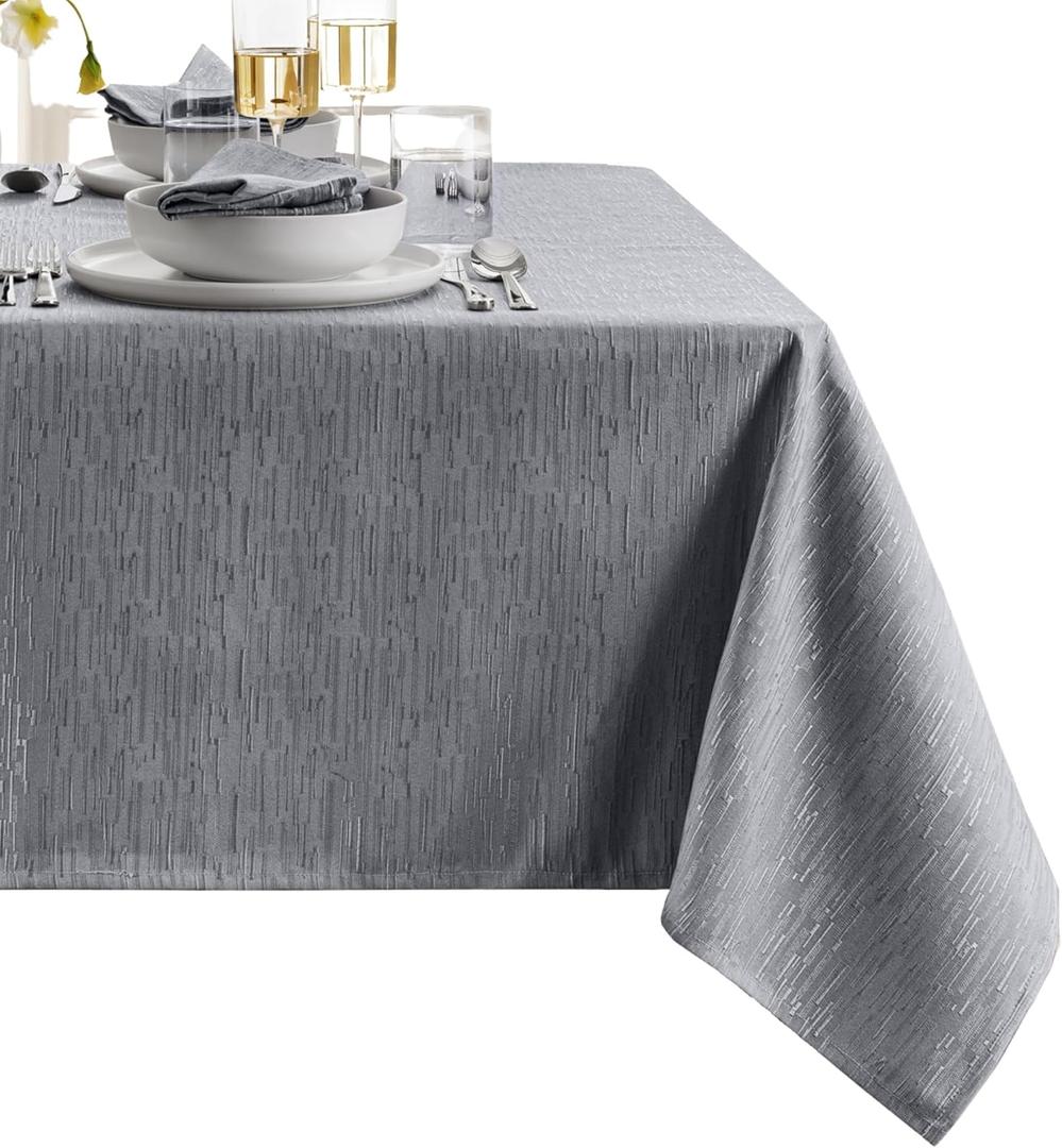 Elrene Home Fashions Continental Solid Texture Water, Stain & Wrinkle Resistant Tablecloth, 60"X102" Rectangle, Gray