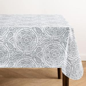 Elrene Home Fashions Savannah Boho Paisley Water- and Stain-Resistant Vinyl Tablecloth with Flannel Backing, 60 Inches X 84 Inches, Rectangle, Gray (Grey)