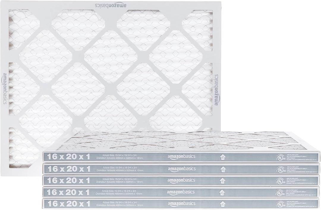 Amazon Basics 16x20x1 Air Filter 6-Pack, MERV 8 AC Furnace Filters, Allergen Control , Removes Dust, Lint and Pollen, Electrostatic (Actual Size: 15.75" x 19.75" x 0.75")
