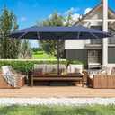 15ft Large Patio Umbrella with Solar Lights, Outdoor Double-Side Rectangular Umbrella with Base Included, Backyard Pool Umbrella with LED Light for Deck, Outside, Market, Navy Blue