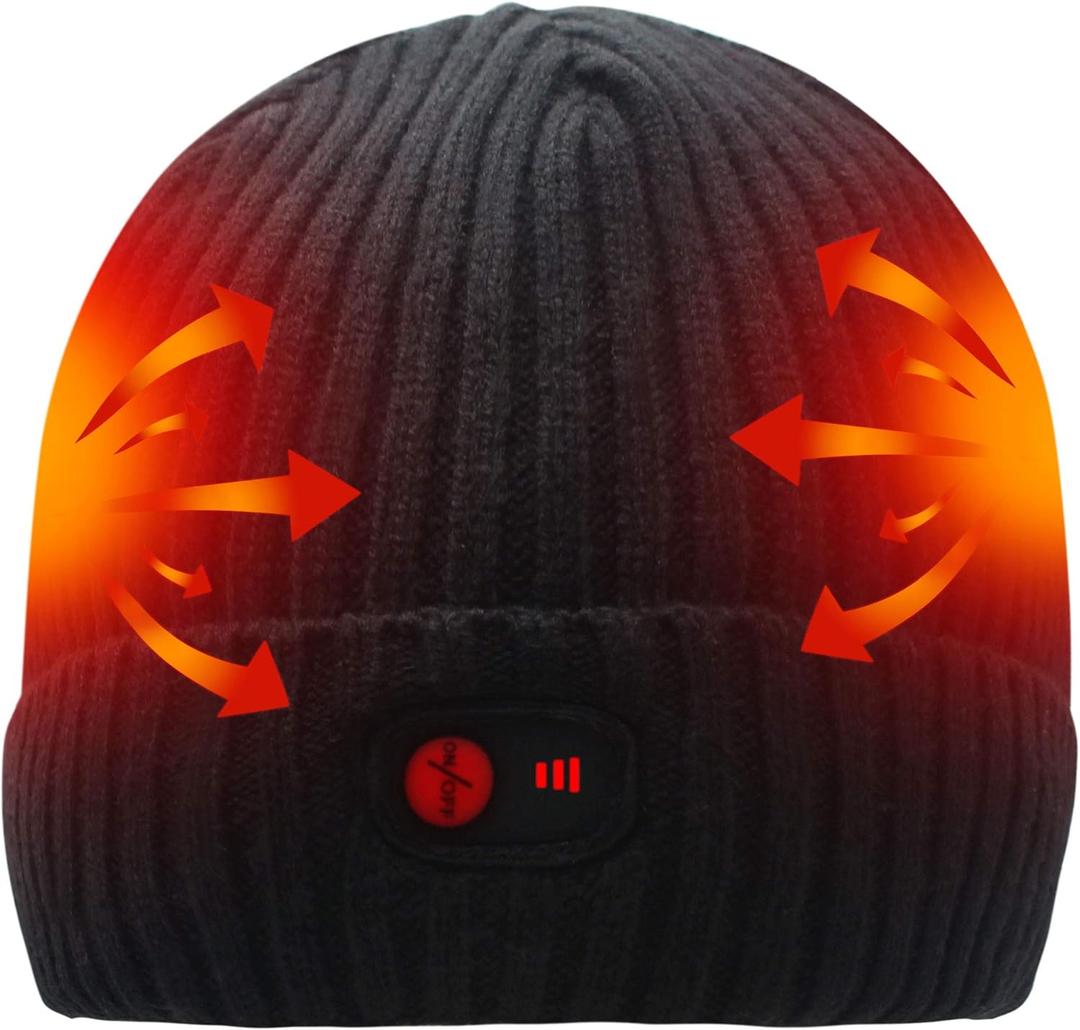 Svpro Battery Heated Beanie Hat - Rechargeable Warm Winter Cap (One Size, Black Striped Hat)