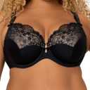 Curvy Couture Women's Plus Size Tulip Lace Push-Up Balconette Bra  Elegant Lift & Support (42D, Black)