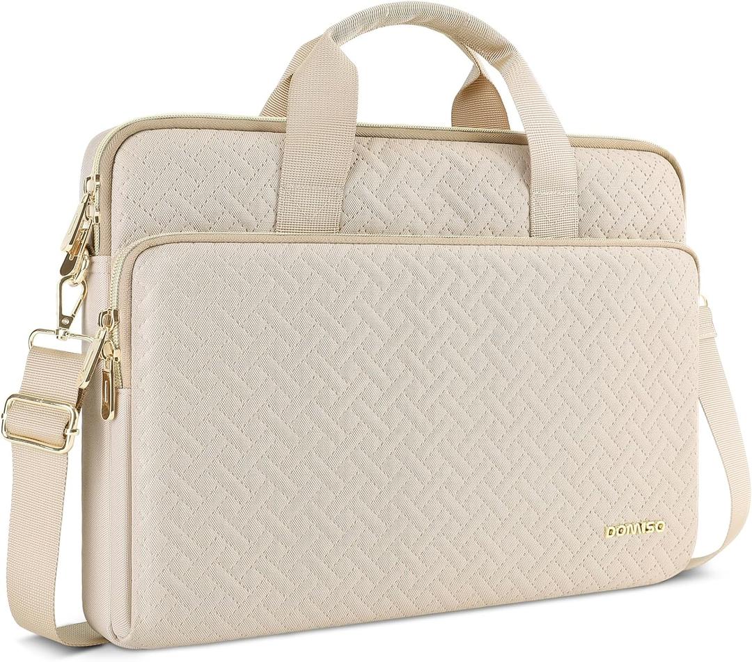 DOMISO 15.6 inch Laptop Case Sleeve Protective Cover Compatible with MacBook Pro 16 M4 M3 M2/Pro Max,15.6-16 inch HP Dell ASUS Lenovo Chromebook,Waterproof Computer Bag with Shoulder Strap,Beige