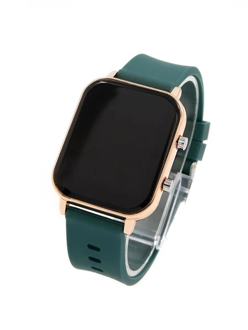 Smart Watch With Touchscreen Display And Green Silicone Band
