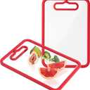 2Pcs Red Glass Cutting Board for Kitchen, Tempered Glass Chopping Board with Non-Slip Edges, Dishwasher Safe Clear Cutting Board Set, Heat & Shatter Resistant, 15"11" & 13"9"