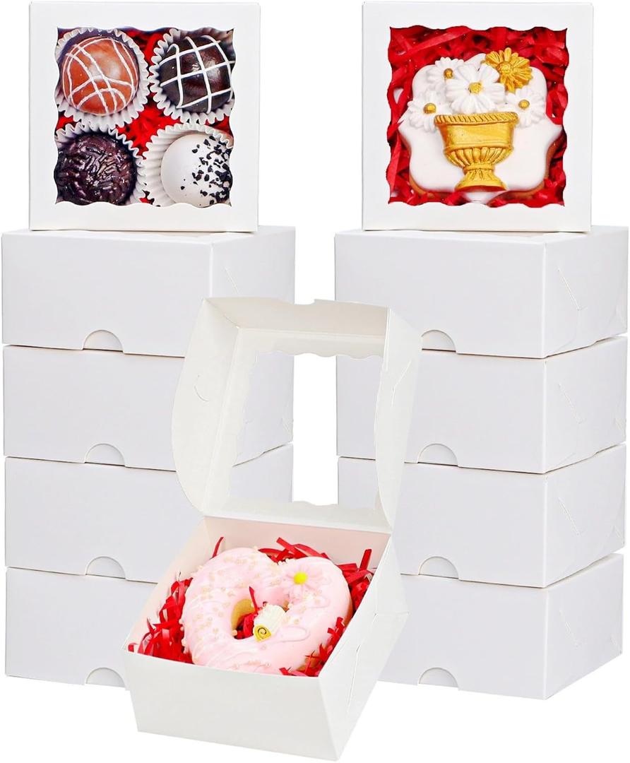 40 Pack Bakery Boxes for Mini Bundt, Cake, Pie, Cinnamon Roll Treat,4x4x2 Inches Cookies Boxes Chocolate Truffle Box Party Wedding Favor (White)