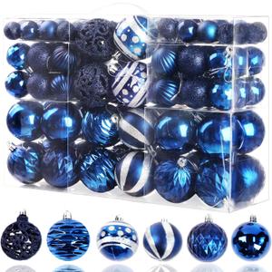 100PCS Christmas Ball Ornaments, Assorted Shatterproof Christmas Tree Decorations, Seasonal Decorative Hanging Baubles Decor Set for Xmas/Holiday/Party, Glitter&Painting Ornament Set (Navy Silver)