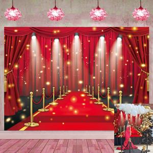 Red Carpet Backdrop Movie Night Film Stars Glitter Party Red Curtain Decor Photo Background VIP Fashion Show Prom Graduation Wedding Birthday Party Supplies Photo Props (10x8FT)