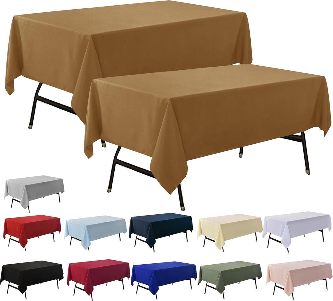 2-Pack 60x144 inch Coffee Table Cloths, Solid Stain and Wrinkle Resistant Oblong Tablecloth, Premium Plain Weave Polyester Fabric Rectangle Table Linen Covers for Hotel, Banquet