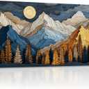 KZKU Abstract Canvas Print Mountain wall art for living room Blue and Gold Sunset Landscape Pine Tree Forest Pictures Bedroom dining room Office Kitchen Decor 20X40inch
