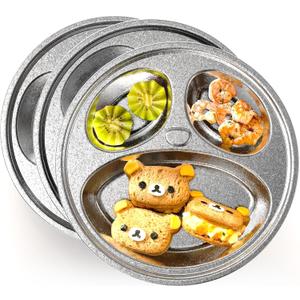 Titanium Kids Plates, Beyond Food-Grade Toddler Plates Naturally Hygienic Baby Plates Balanced Nutrition Smart Divided Portion Control Plate Non - Toxic Panda Shape Dishwasher Safe 3 Pack