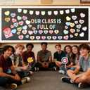 2 x Valentines Bulletin Board Decorations - 120pcs Heart Cutouts Name Tags Valentine's Day Party Supplies Classroom Chalkboard Wall Door Decor