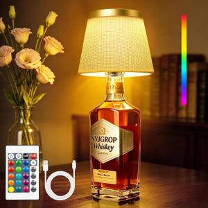 Wireless Bottle Lamp,Rechargeable RGB Linen Bottle Stopper Lamp Have 6000mAh Battery Continuous Use for 20-60 HoursSuitable for Bedrooms Bars Living Rooms Table.