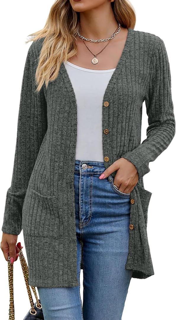 Cardigan for Women Long Sleeve Women Casual Outwear Soft Knit Coat for Women Fashion Trendy(Dark Green, 2XL)